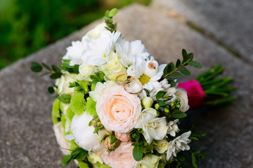 beautiful colorful wedding bouquet for the bride. Wedding accessories.