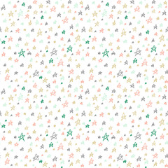Seamless stars pattern. Colorful hand drawn doodles on white background. Vector illustration