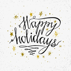 Hand drawn typography poster. Happy Holidays greetings hand-lettering isolated on white background.