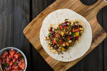 Vegan wraps with lentil, chickpea peppers and kidney bean
