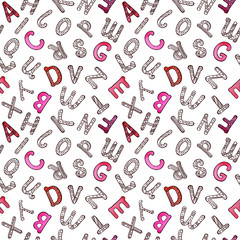 seamless pattern of letters of the alphabet drawn by hand with a beautiful ornament