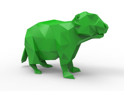 prairie dog character. cartoon low poly 3D illustration of animal. green triangles and polygons. on white background isolated with shadow.