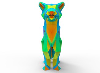 mountain lion character. cartoon low poly 3D illustration of animal. rainbow triangles and polygons. on white background isolated with shadow.