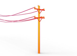 3d illustration of simple electric pole with wires. low poly style. simple to use. on white background isolated with shadow. 
