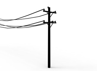 3d illustration of simple electric pole with wires. low poly style. simple to use. on white background isolated with shadow.  - obrazy, fototapety, plakaty