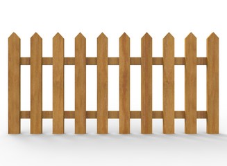 3d illustration of simple fence. low poly style. simple to use. on white background isolated with shadow. wooden color