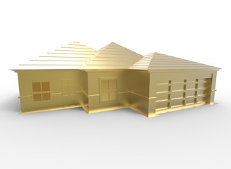 3d illustration of house. simple to use. on white background isolated with shadow. icon for game or web. eco building. expensive purchase. golden colors.