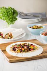Vegan wraps with lentil, chickpea peppers and kidney bean