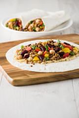 Vegan wraps with lentil, chickpea peppers and kidney bean