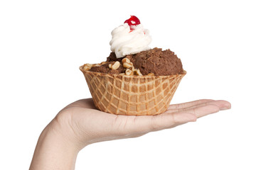 chocolate ice cream on hand