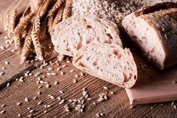 slices of bread in wheat on cutting board