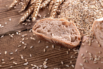 slices of bread in wheat on cutting board