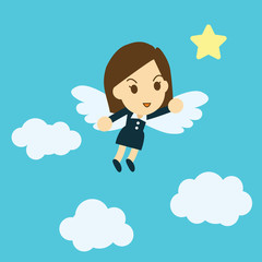 business woman fly to the star.business and finance concept.