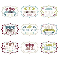 Collection of vintage retro bakery logo labels with bread,pretze