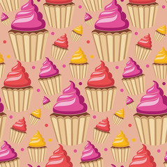 Seamless pattern of homemade cupcakes. Vector illustration