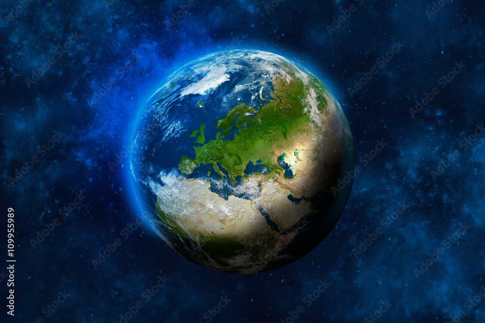 Wall mural planet earth in space. europe, part of asia and africa. elements of this image furnished by nasa.