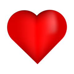 Beautiful red 3D heart. Red heart. Bright red heart. Shiny red heart. 3D red heart isolated on white background. Red heart with white reflection. 