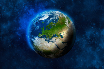 Planet Earth in space. Europe, part of Asia and Africa. Elements of this image furnished by NASA.