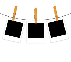 Photo frames on rope with clothespins vector