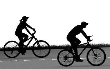 two cyclists silhouette vector