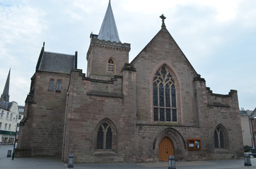 Fototapeta na wymiar Tower and stone walls of saint John's Kirk church in the city of Perth, Scotland