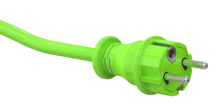 Green electric plug, green energy concept. 3D rendering