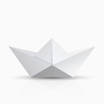 vector modern origami boat with shadow on transparent