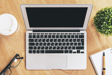 Fototapeta premium Blank black laptop closeup