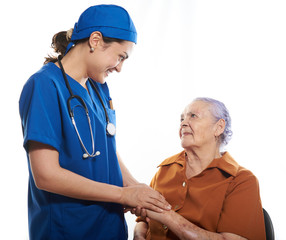 Nurse support elderly lady