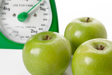 green apples and a scale