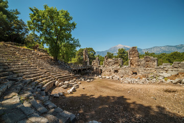 Fototapeta na wymiar Ancient theatre in Antique city of Phaselis, Antalya Destrict, Turkey