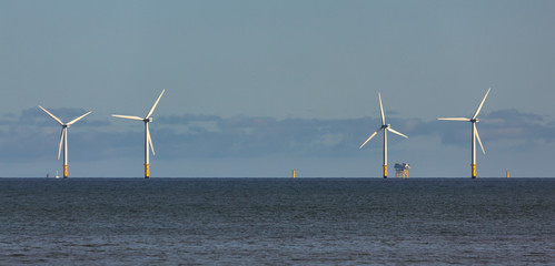 Wind turbines off shore at Colwyn Bay