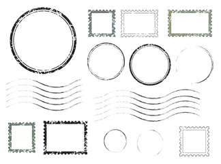  Set of postal stamps and postmarks, isolated on white background, vector illustration. © darsi