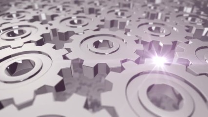 Seamless looping 3d animation of rotating chrome gears