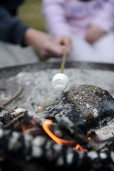 Roasting marshmallows over an open camp fire