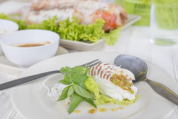 Grilled fish, delicious Asian food of Thailand. Nile tiapia fish or Oreochromis niloticus-mossambicus fish.