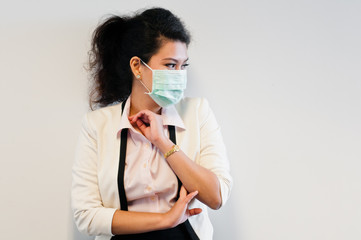 Business woman caught and wear mask cover