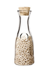 soy beans on a glass bottle
