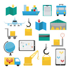 Vector illustration with logistic delivery flat icons
