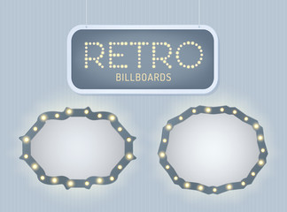 Set of vintage shining retro light banner with lightbulbs. Realistic lights with transparent glow. Vector illustration.