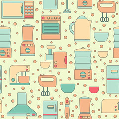 Vector line kitchen appliances background