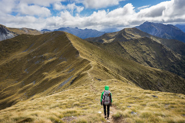 Woman hiker walking on an alpine section of the Kepler Track - 109969931