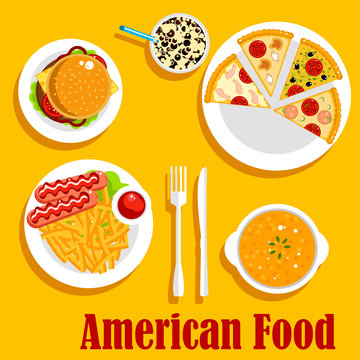 Fast food lunch of american cuisine flat icon