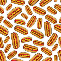 Fast food grilled hot dogs seamless pattern