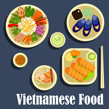 Traditional dishes of vietnamese cuisine flat icon