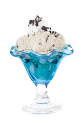 cookies and cream ice cream on a blue glass