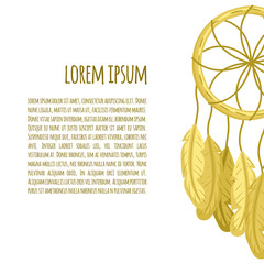 Native american cartoon dreamcatcher with feathers