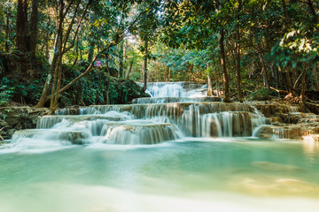 Waterfall Huay Mae Kamin in deep forest  with beautiful , in Thailand