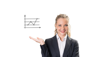 Success businesswoman showing business icon and chart