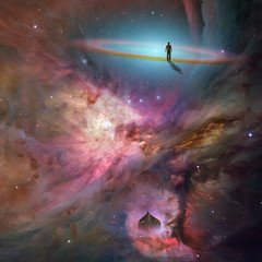 Space background with human being
